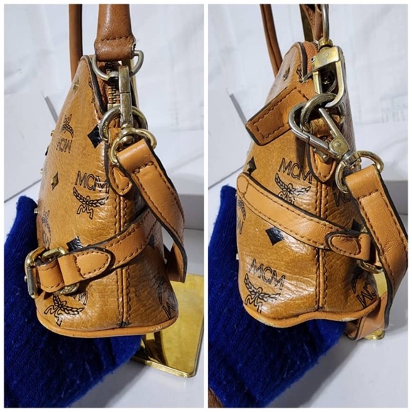 Authentic MCM Small Studded Satchel Bag Brown - Picture 6 of 13